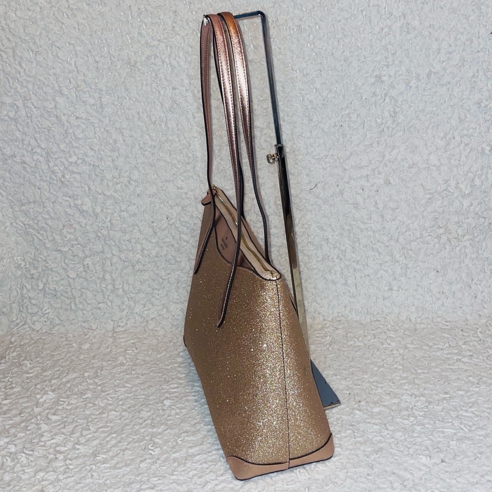 Kate Spade Shimmy Joeley Lola Glitter Rose Gold Zip Top Tote Shoulder Bag - Picture 5 of 17